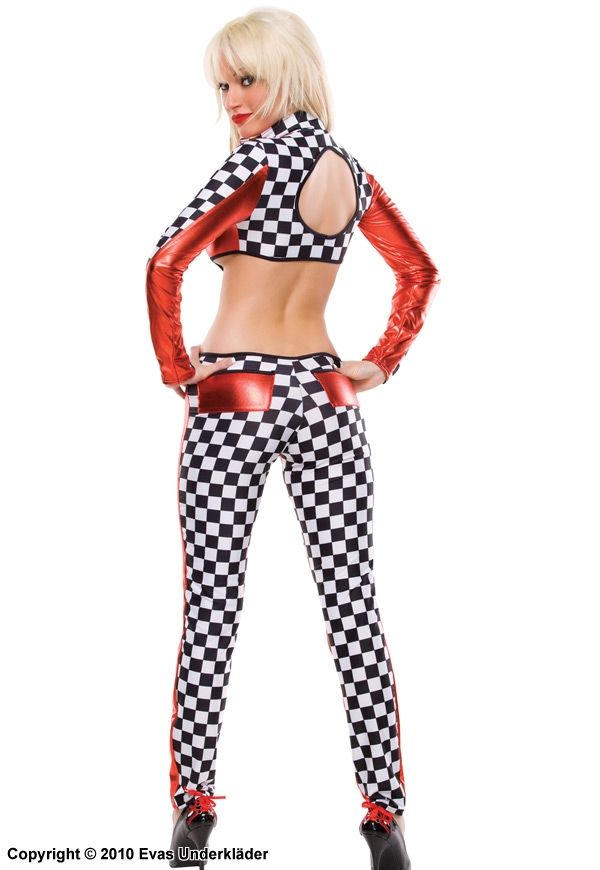 Racing costume with checkered pants